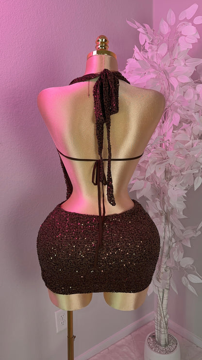 Nina Sequin Dress - Brown