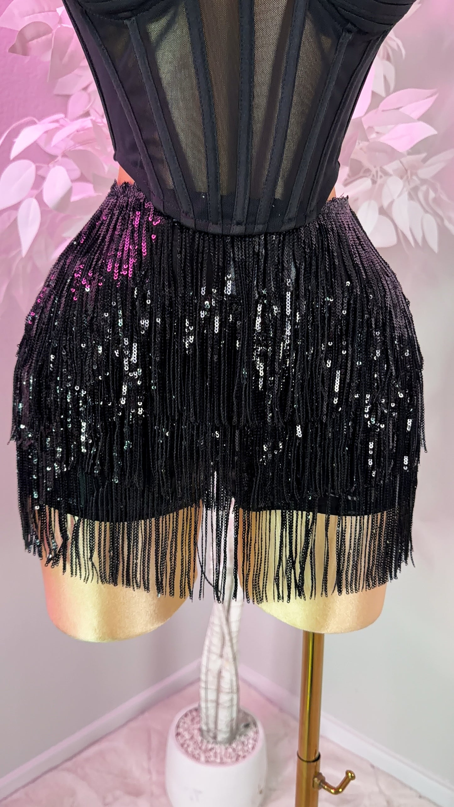 Sparklyyy Fringe Mini Skort - Black