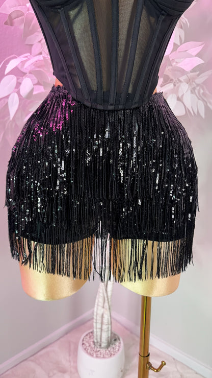 Sparklyyy Fringe Mini Skort - Black
