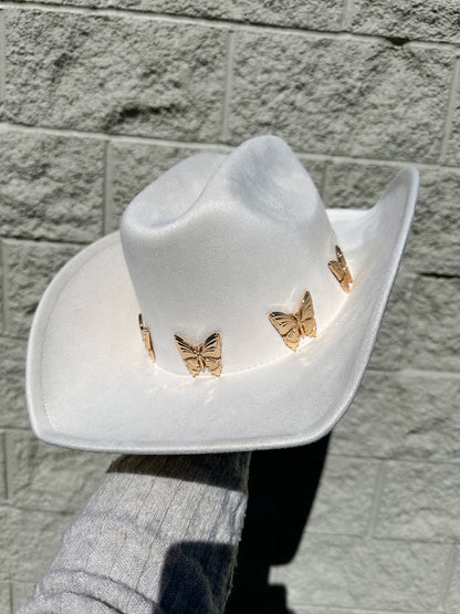 Elena Butterfly Western Hat - White