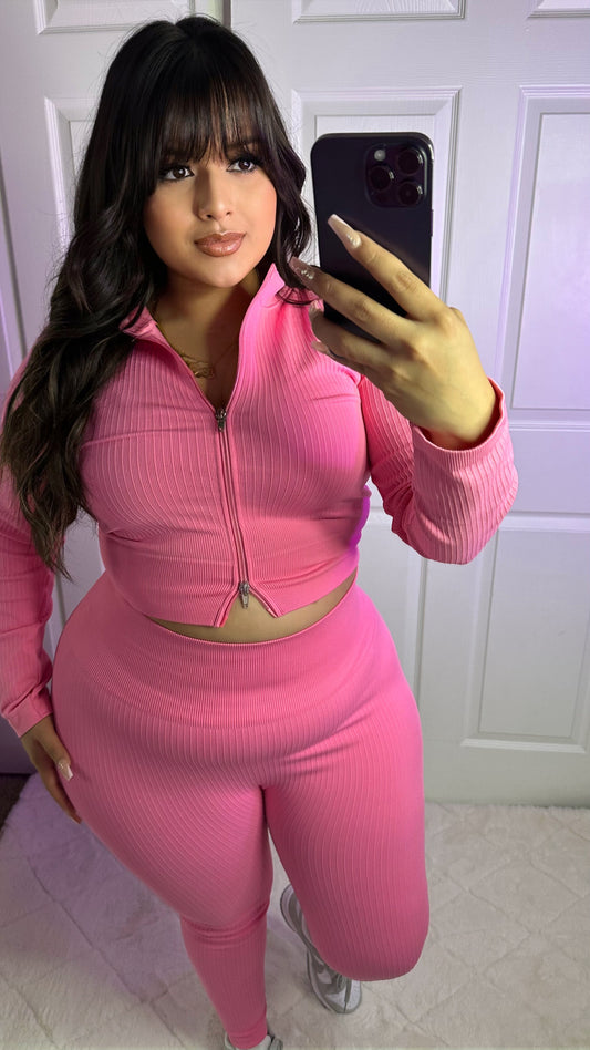 Yesenia Ribbed Set - Pink (Tummy Control)