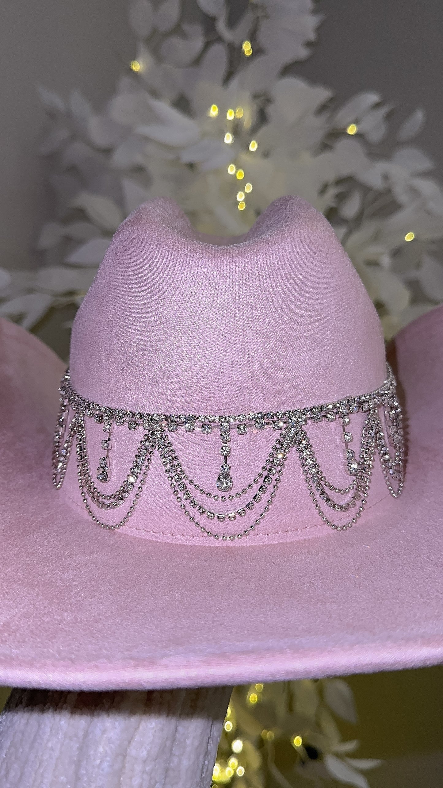 Carrie Rhinestone Western Hat - Blush Pink