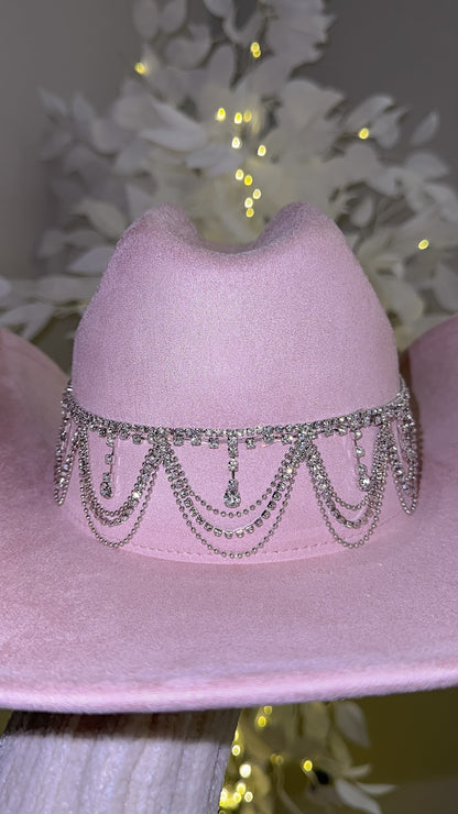 Carrie Rhinestone Western Hat - Blush Pink