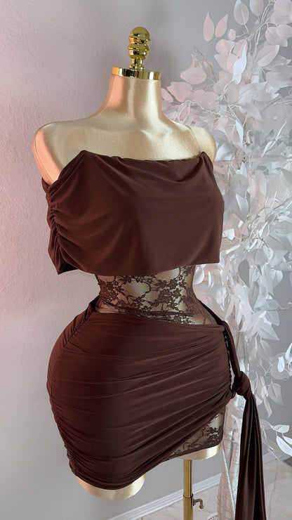 Ava Lace Mini Dress - Brown