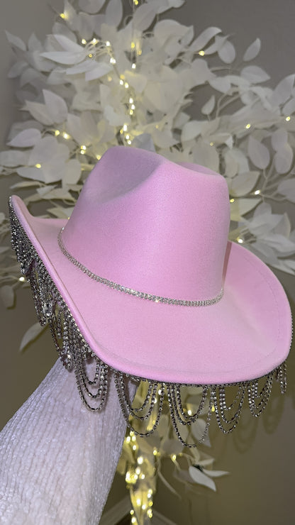 Lola Rhinestone Western Hat - Baby Pink