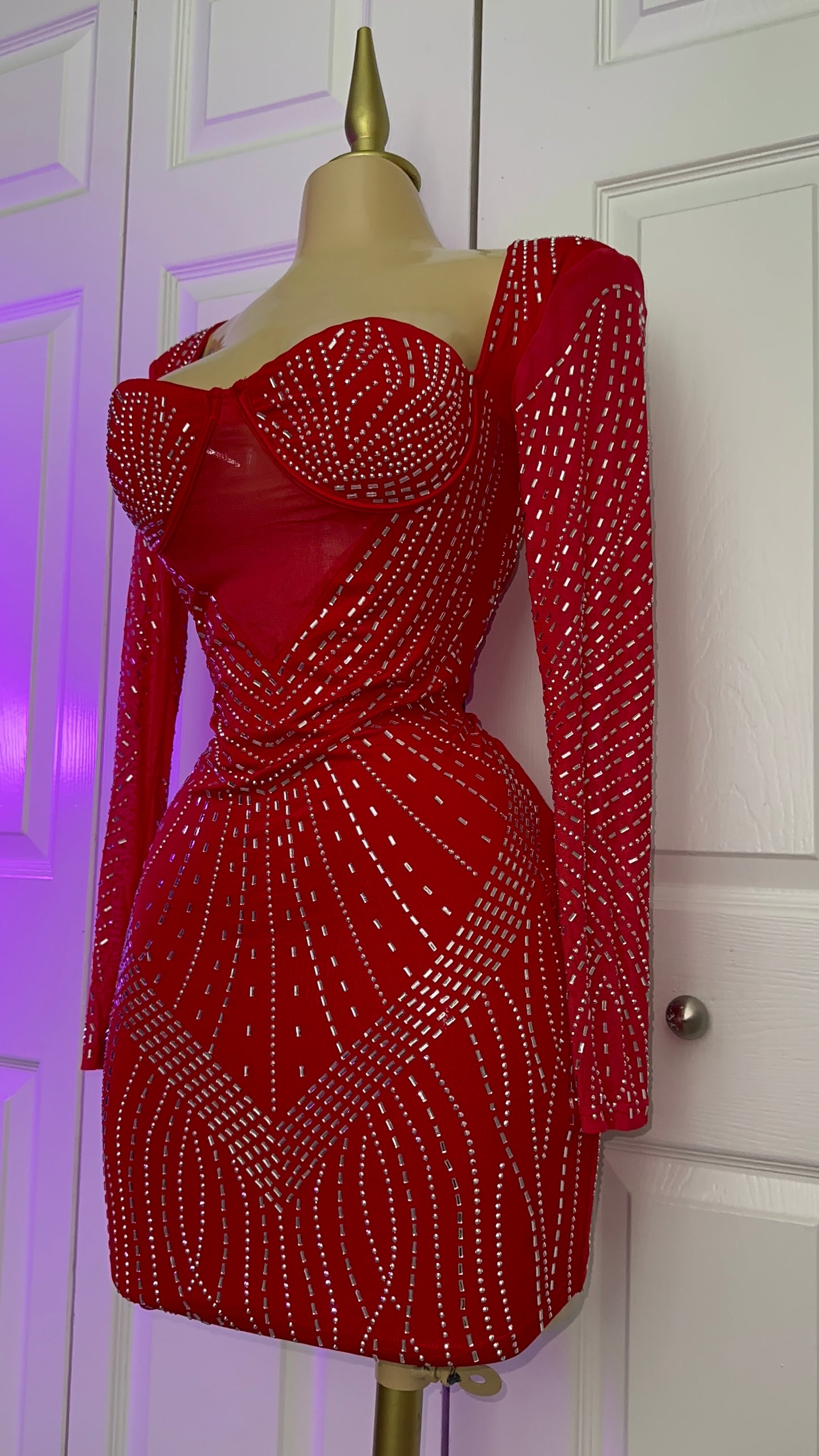 Genesis Rhinestone Dress - Red  (Plus Size Available)