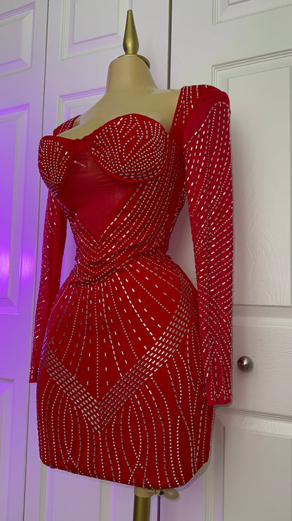 Genesis Rhinestone Dress - Red  (Plus Size Available)