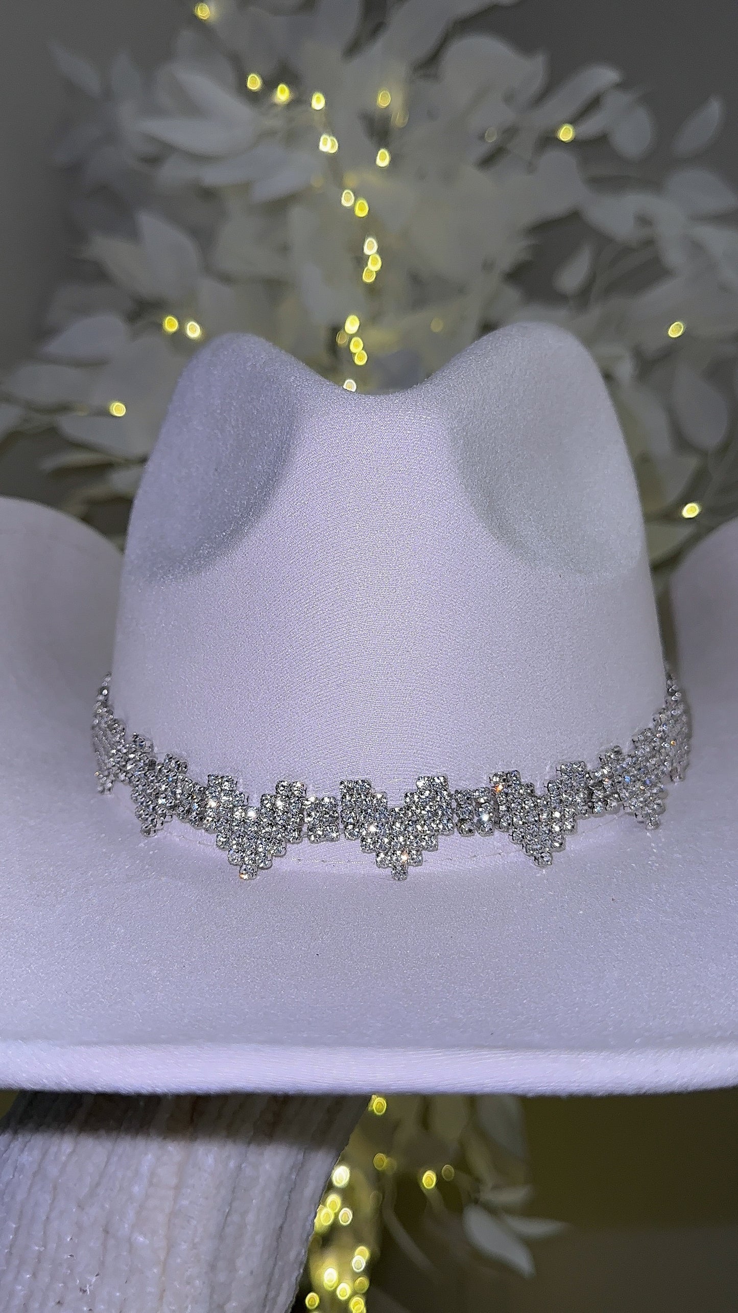 Annalise Rhinestone Heart Western Hat - White