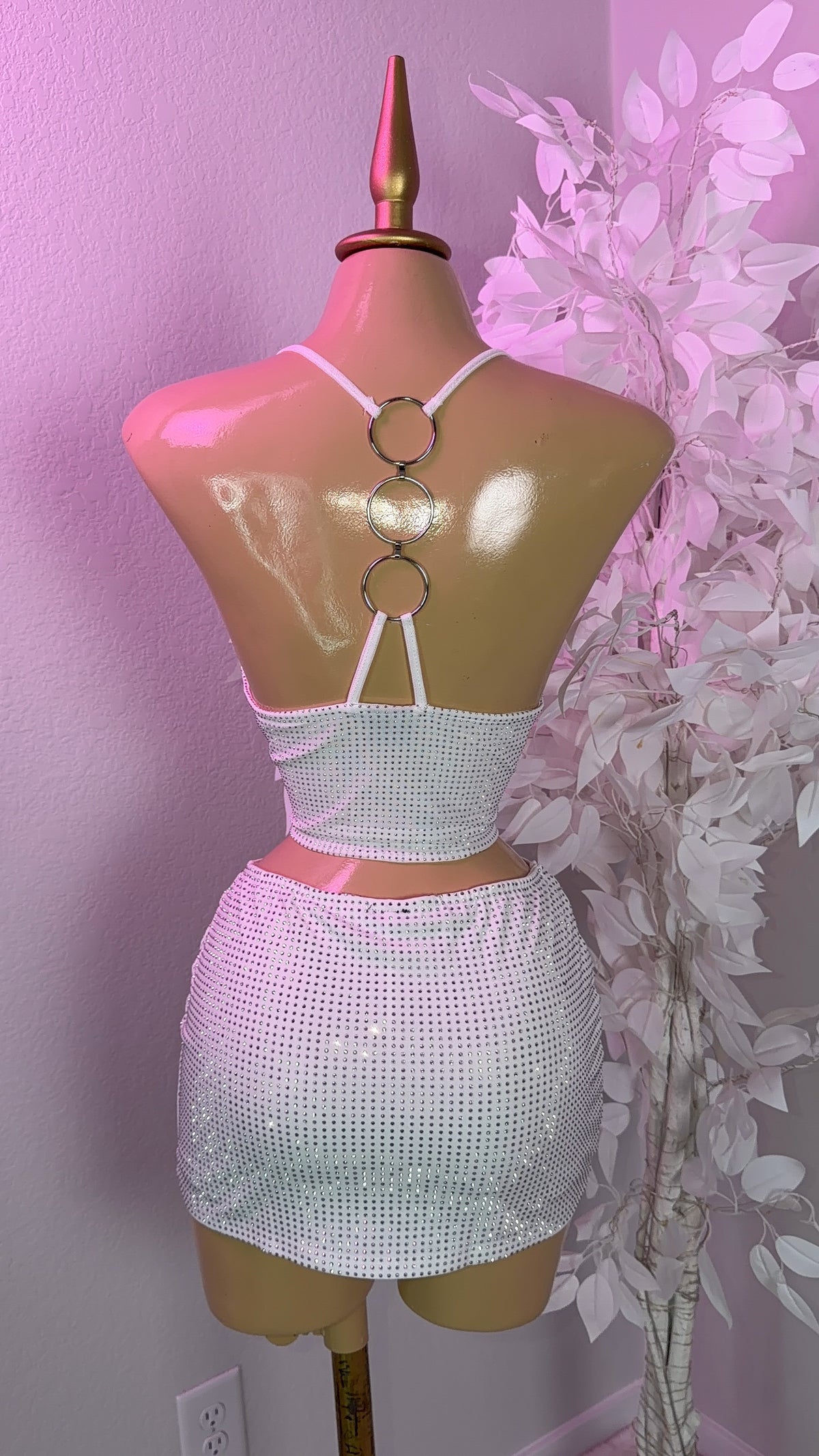 Gia Rhinestone Skirt Set - White (Built In Shorts)