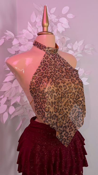 Fantasy Rhinestone Top - Leopard