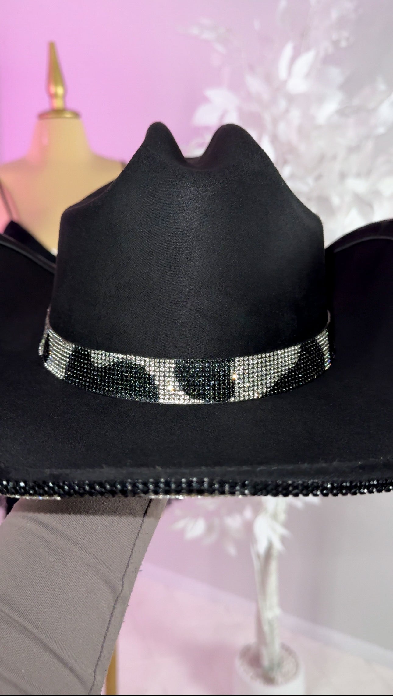 Amy Rhinestone Western Hat - Cow Print