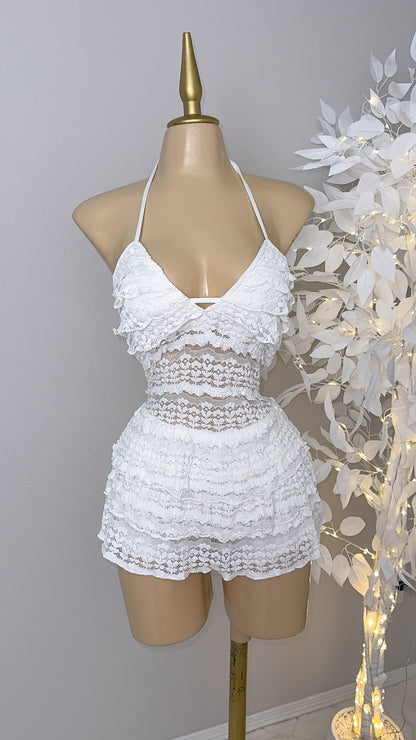Violeta Lace Romper Dress - White