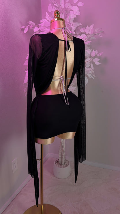 Sasha Drape Mesh Dress - Black