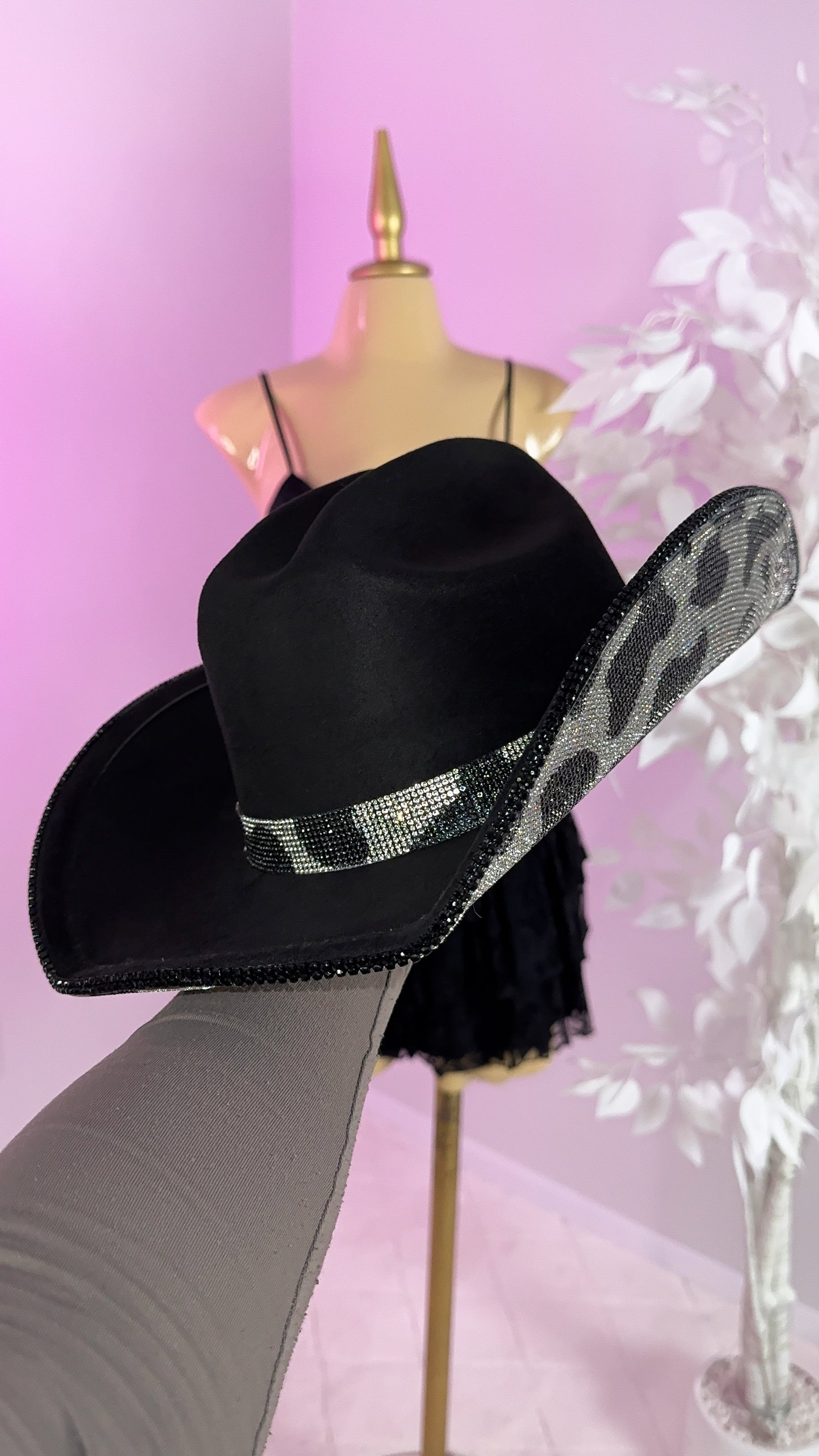 Amy Rhinestone Western Hat - Cow Print