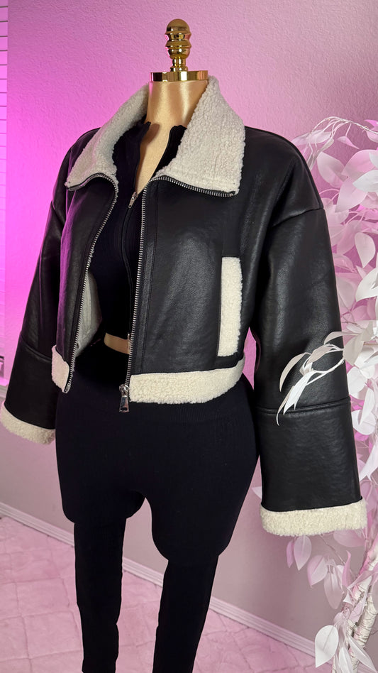 Nathalie Leather Cropped Jacket - Black