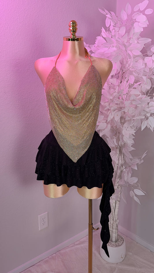 Karolina Glitter Ruffle Skirt - Black