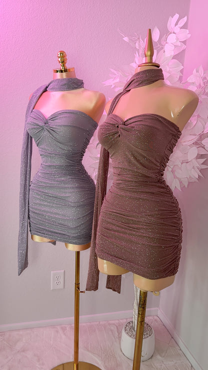 Alessia Glitter Mini Dress - Mocha