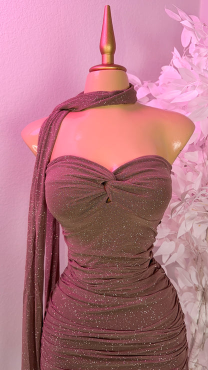 Alessia Glitter Mini Dress - Mocha