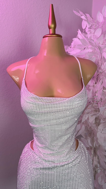 Gia Rhinestone Skirt Set - White (Built In Shorts)