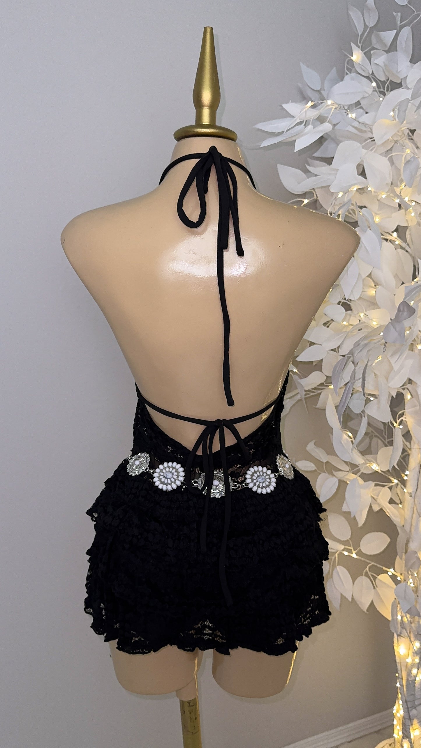 Violeta Lace Romper Dress -  Black