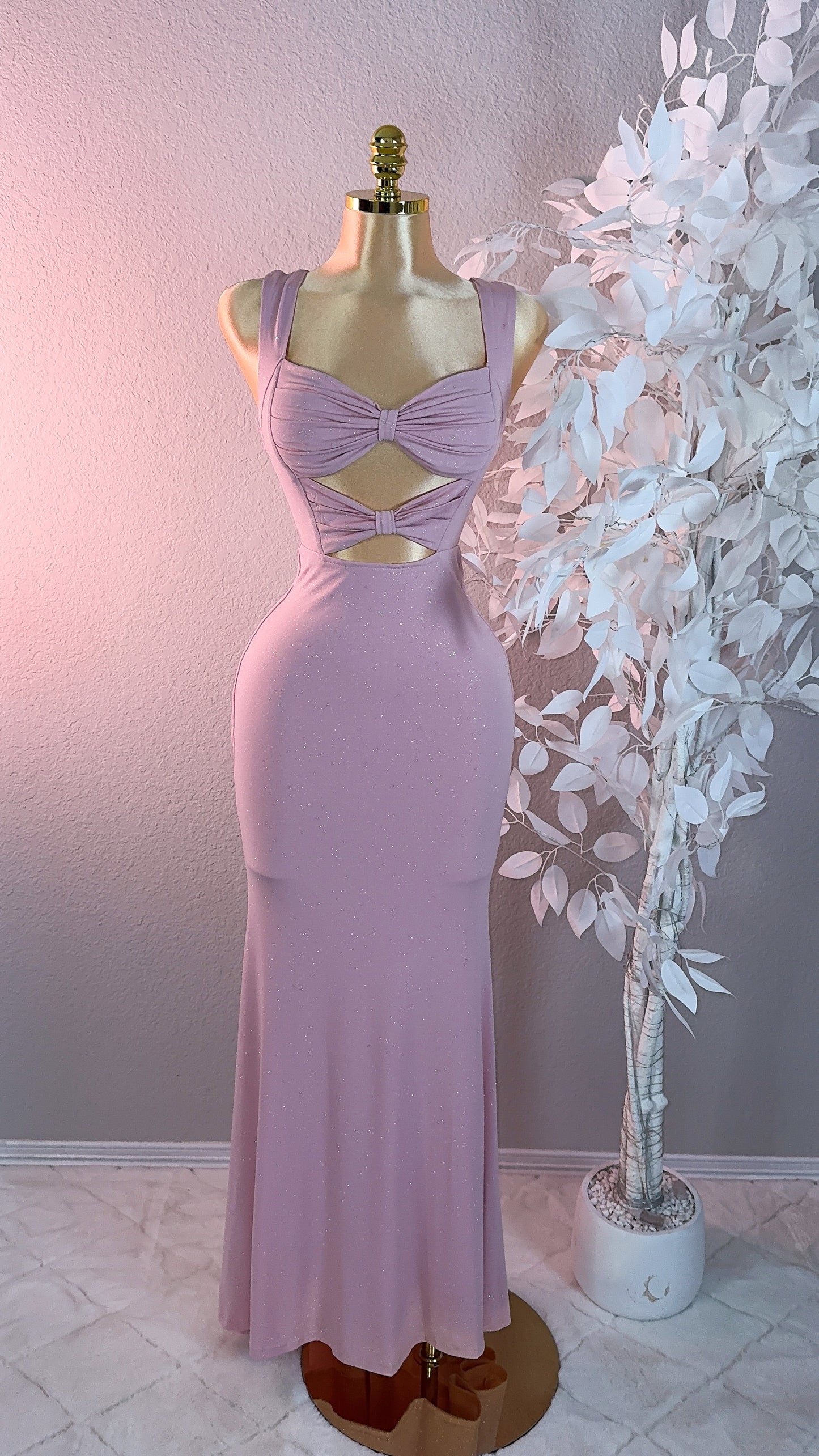 Mia Bow Glitter Maxi Dress - Pink