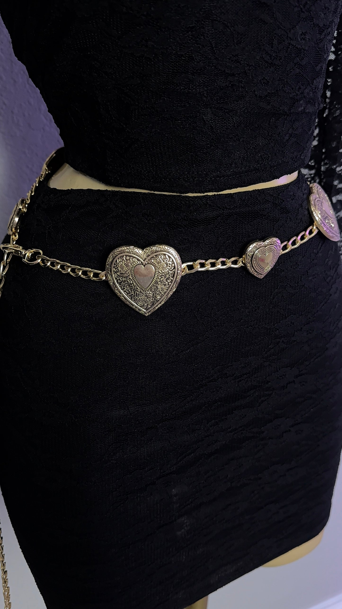 Heart Buckle Chain Belt - Gold