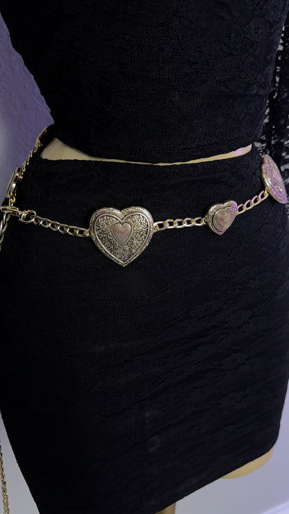 Heart Buckle Chain Belt - Gold