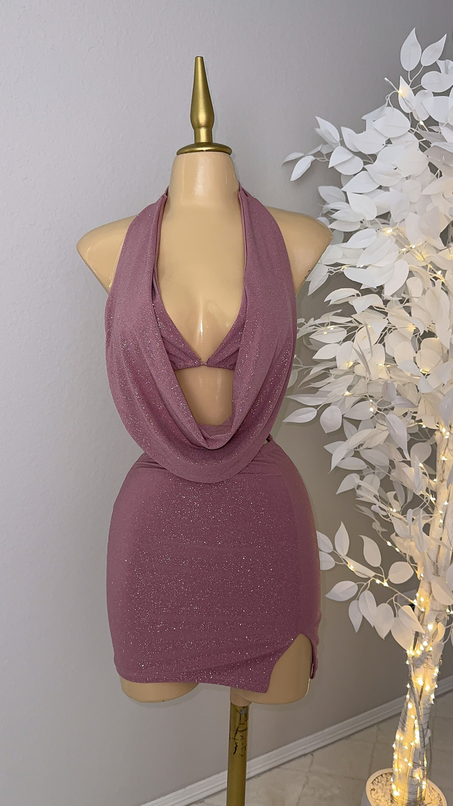 Arianna Glitter Skirt Set - Dusty Pink