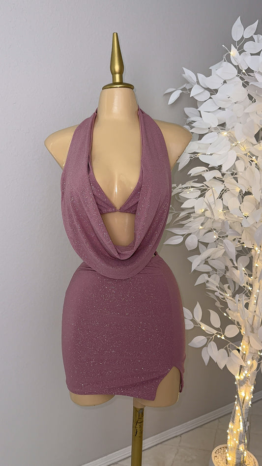 Arianna Glitter Skirt Set - Dusty Pink