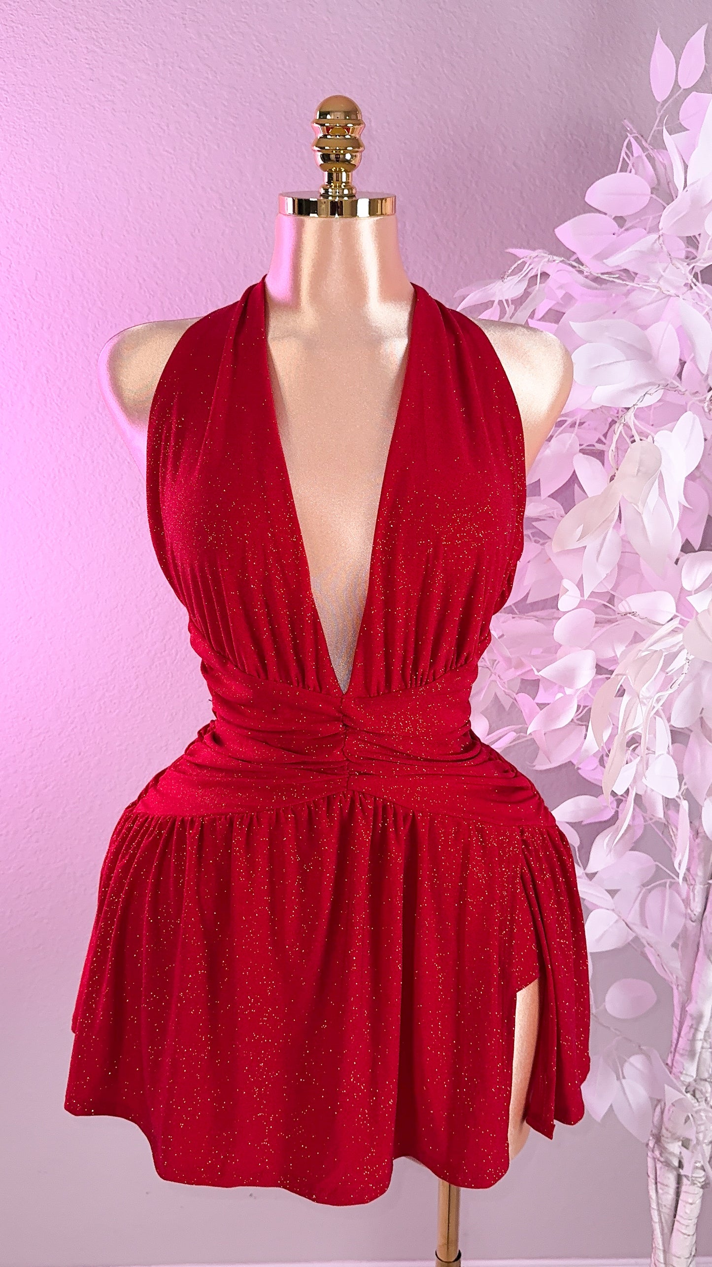 Lia Glitter Romper Dress - Red