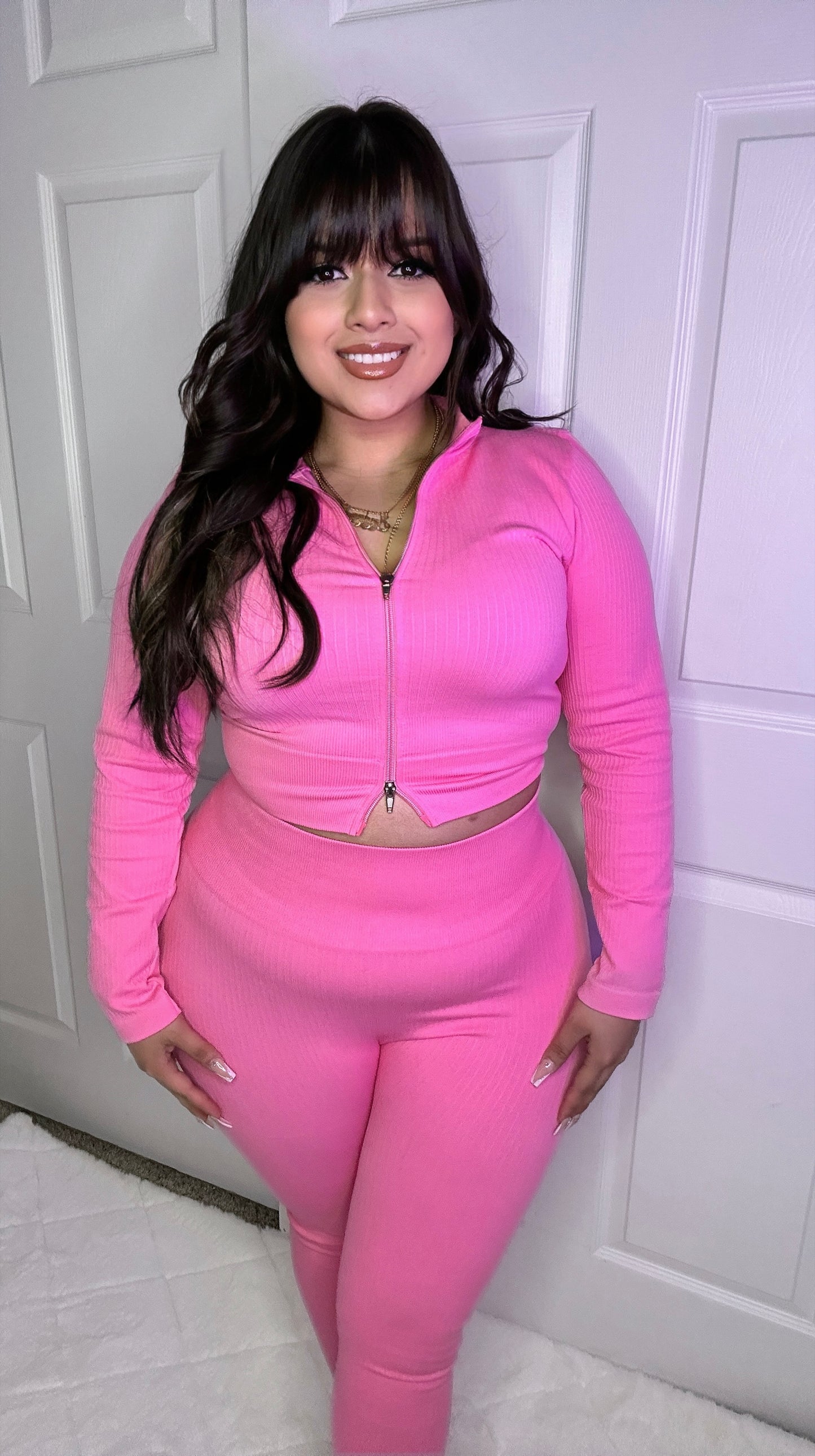 Yesenia Ribbed Set - Pink (Tummy Control)