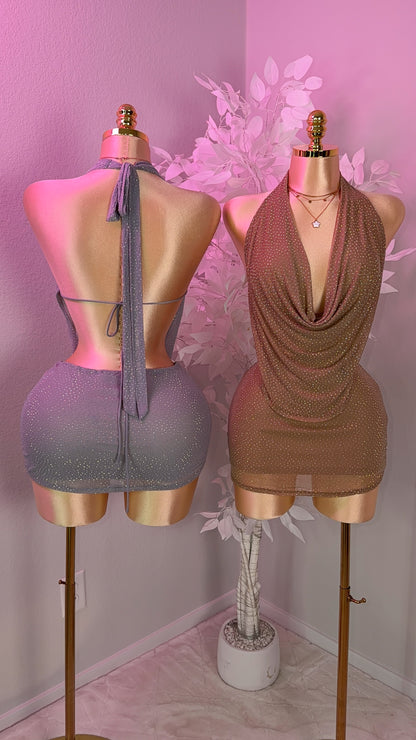 Nova Rhinestone Halter Dress - Nude