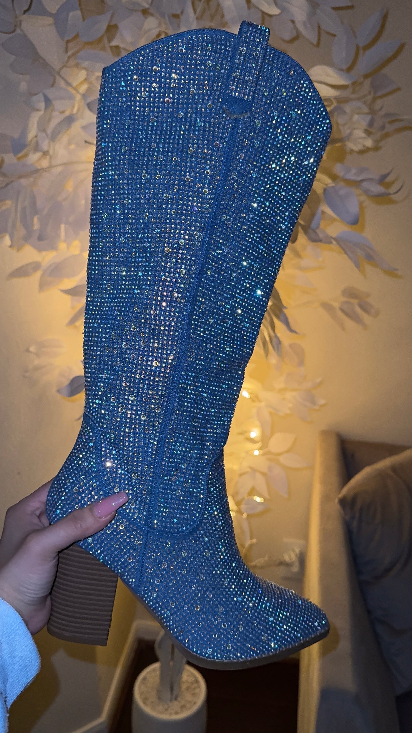 Anahi Rhinestone Western Boots - Blue Denim ( New Color)