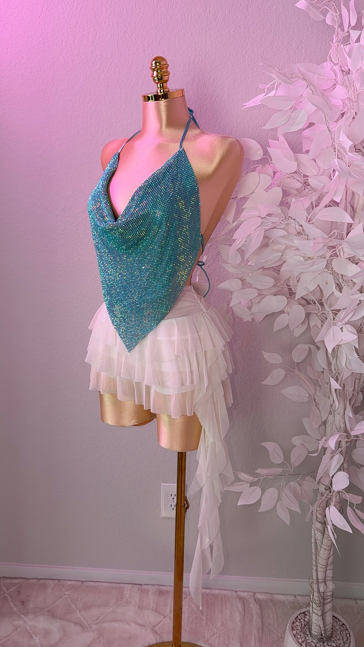 Provenza Rhinestone Top - Light Blue