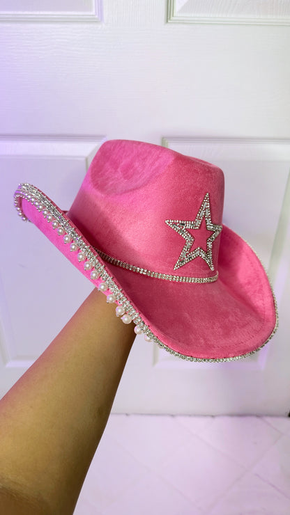 Maite Rhinestone / Pearl Hat- Pink