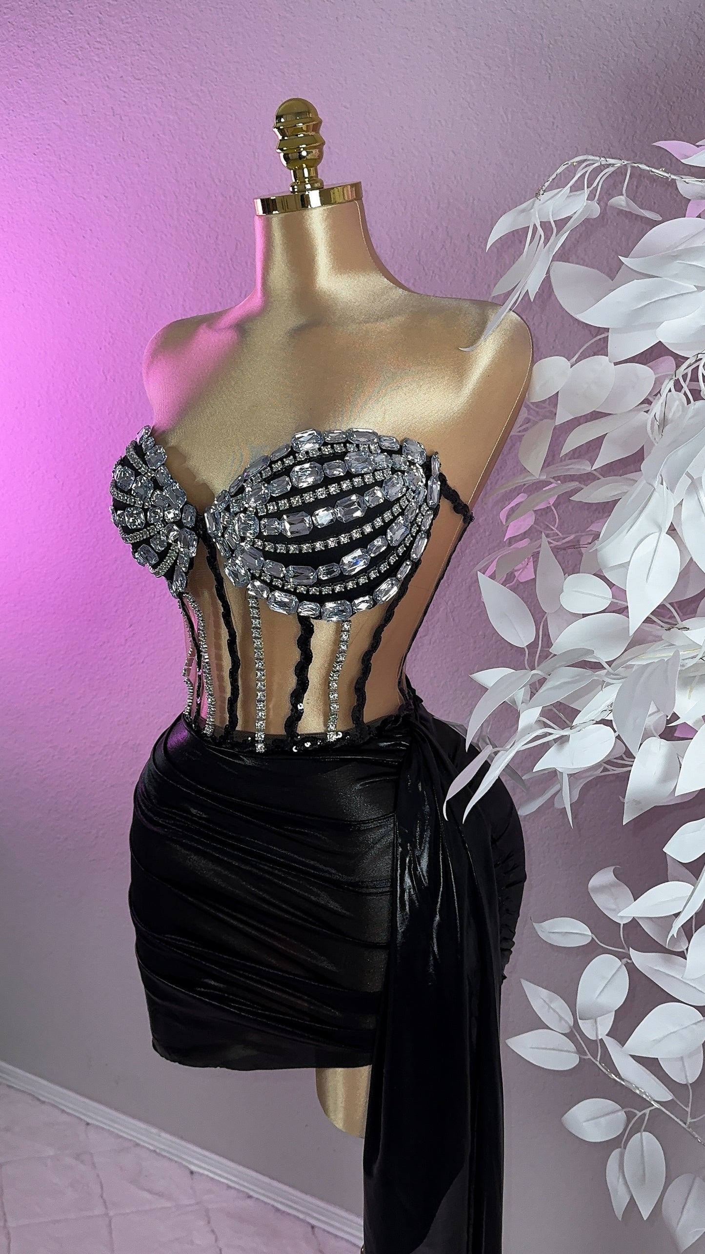 Selene Rhinestone Skirt Set - Black