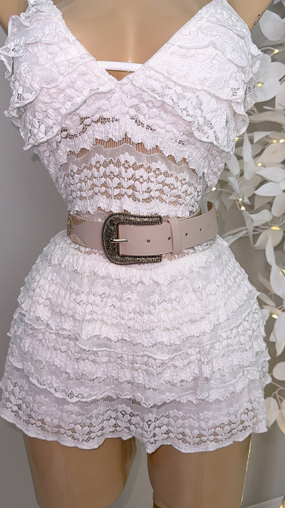 Amy Floral Buckle Belt - Ivory