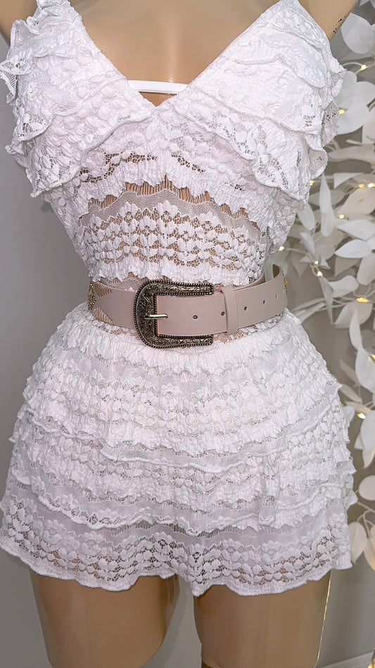 Amy Floral Buckle Belt - Ivory