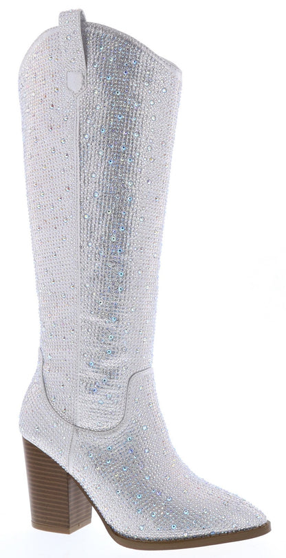 Anahi Rhinestone Western Boots - Silver (RESTOCK)