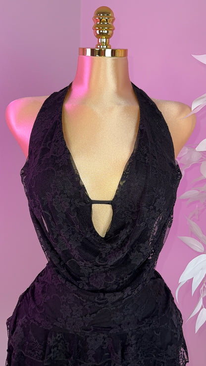 Teresa Floral Lace Romper Dress - Black