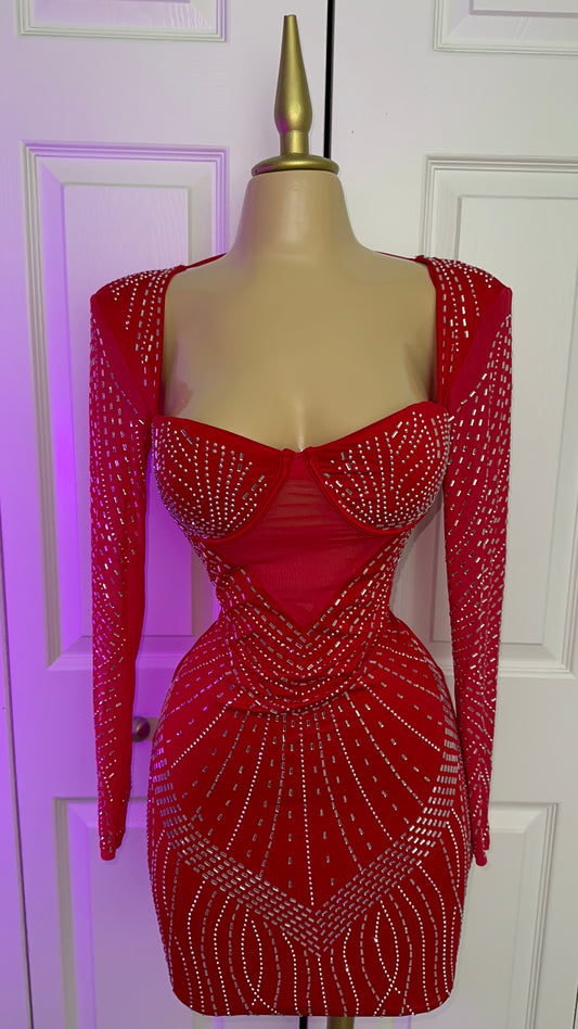 Genesis Rhinestone Dress - Red  (Plus Size Available)