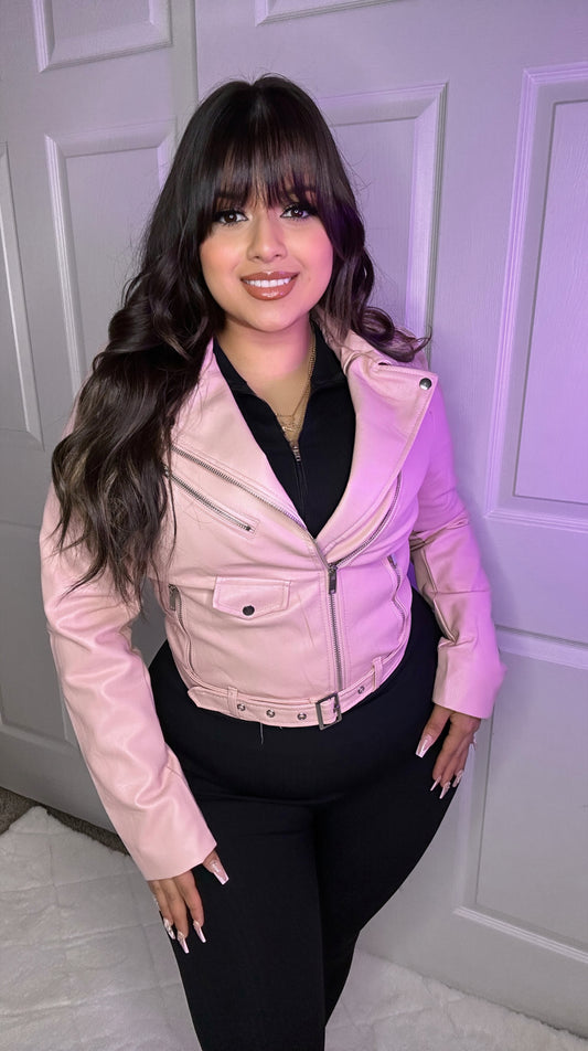 Isabelle Biker Leather Jacket - Pink