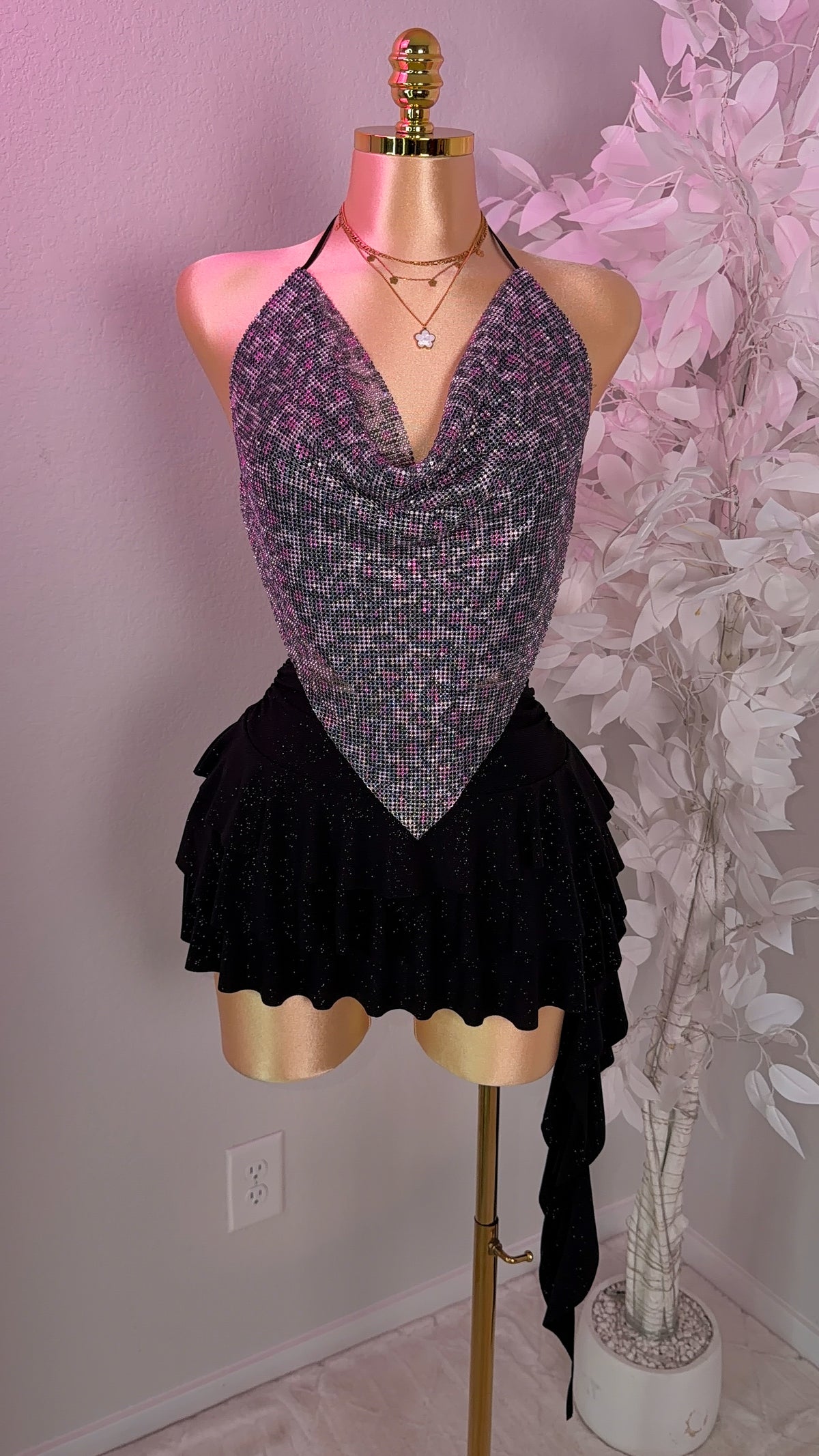 Zahara Rhinestone Top - Pink Leopard