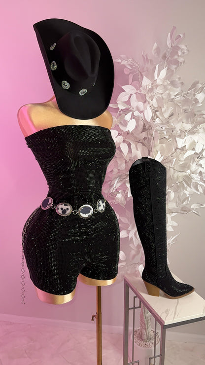 Xiomara Rhinestone Romper - Black - Plus Size