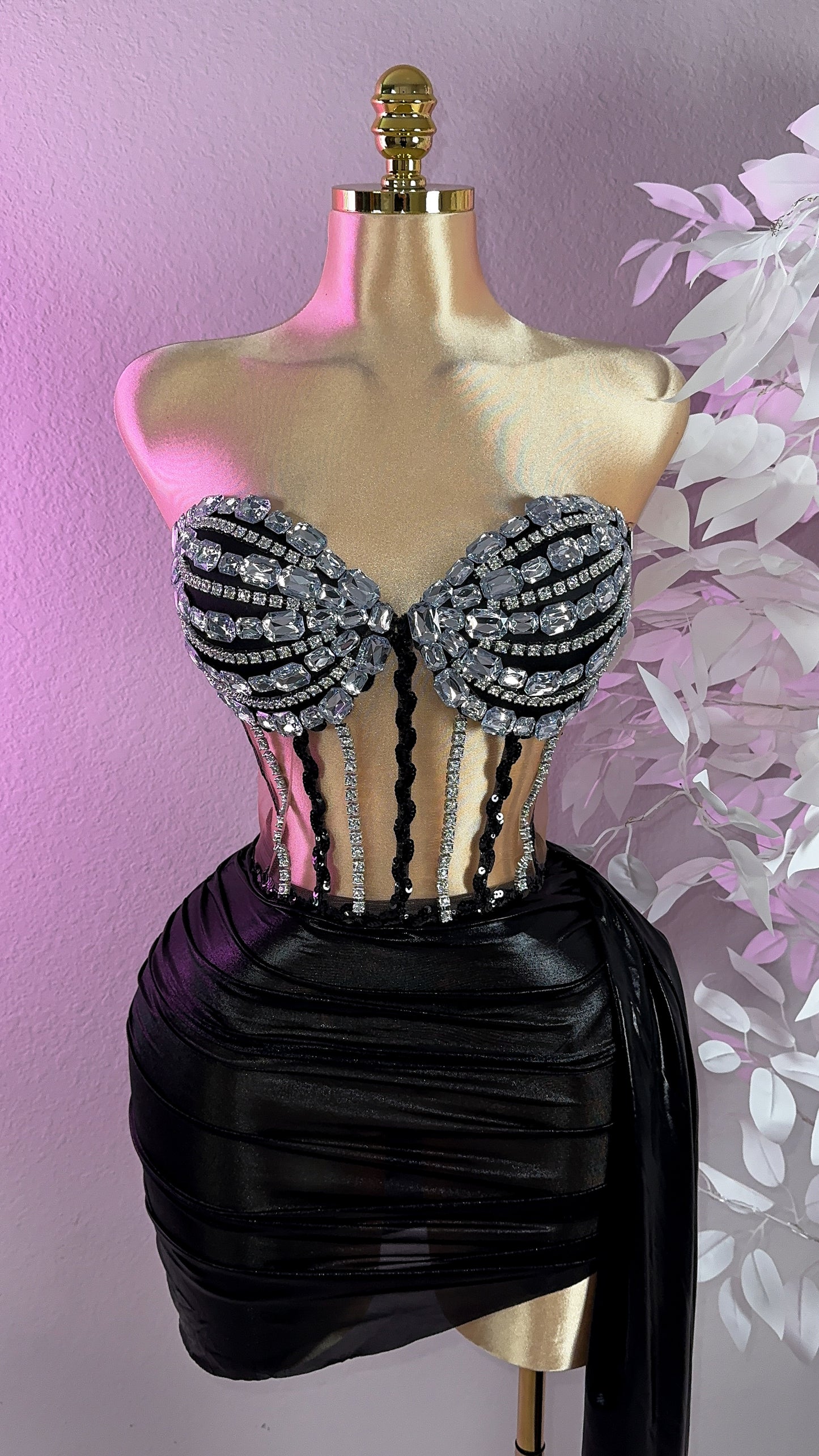 Selene Rhinestone Skirt Set - Black