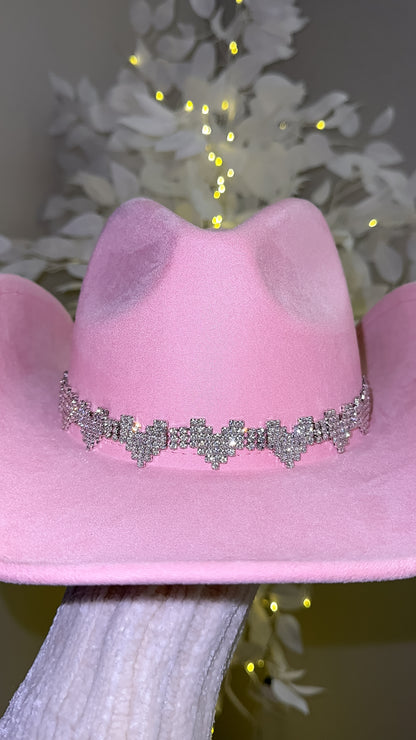 Annalise Rhinestone Heart Western Hat - Pink