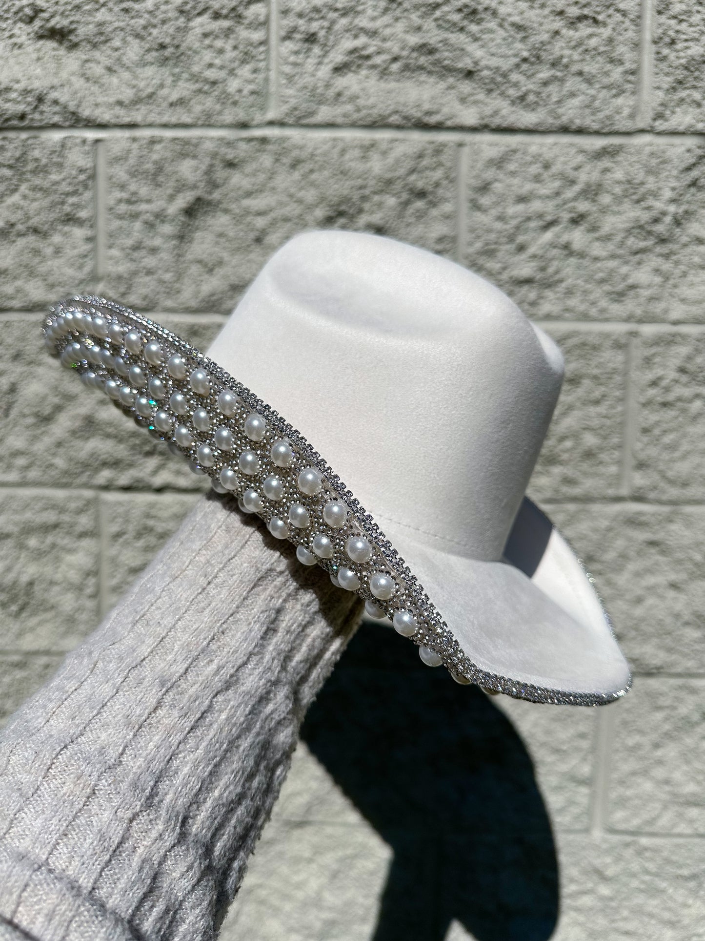 Jasmine Rhinestone/Pearl Western Hat - White
