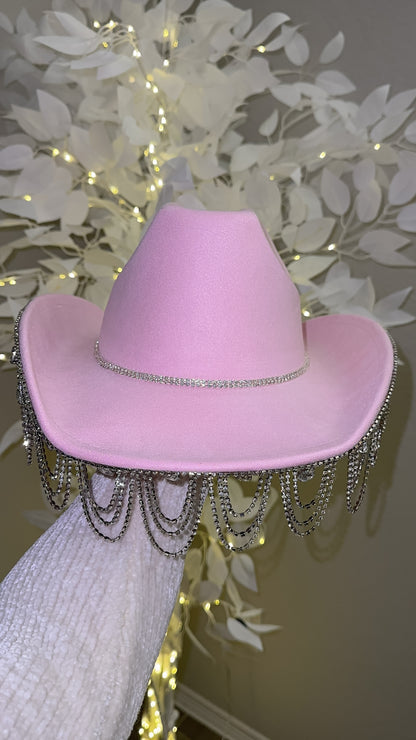 Lola Rhinestone Western Hat - Baby Pink