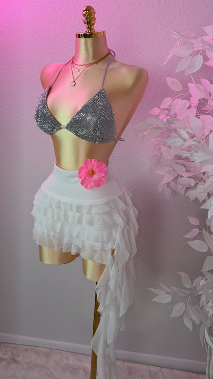 Del Cora Rhinestone Bikini Top - Silver