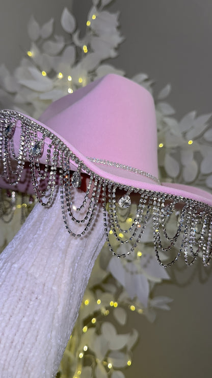 Lola Rhinestone Western Hat - Baby Pink